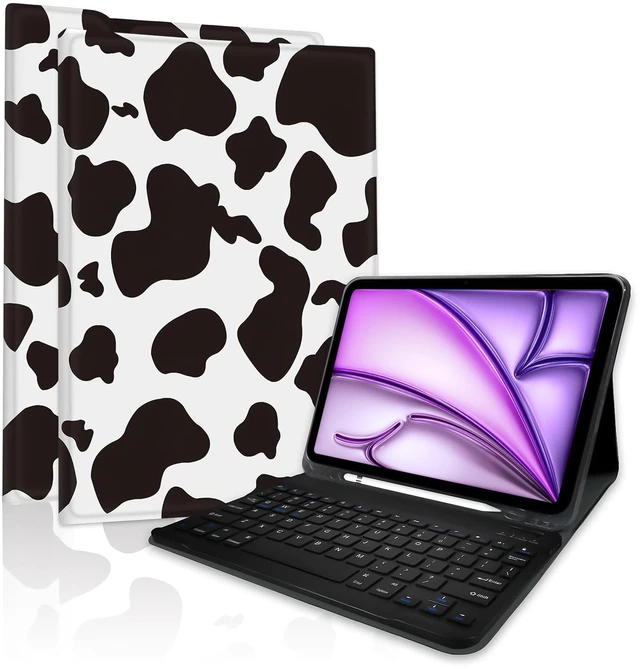 Main image of TopPerfekt for iPad Air 11 M4 2026 8th(M3 2025/M2 2024) case with Bluetooth Keyboard for iPad Air 5th/4th Generation 10.9 Inch (2022/2020) Rechargeable,Magnetically Absorbent, Pencil Holder- Cow Black