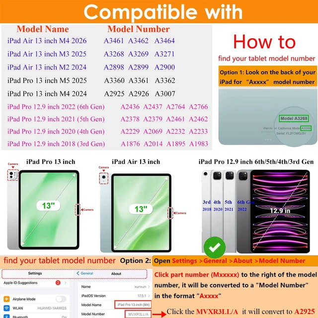Alt view image 2 of 5 - UUcovers Kids Case for iPad Air 13 inch M4/M3/M2 & iPad Pro 13 inch M5/M4 (2025/2024) & iPad Pro 12.9 inch Cover 6th/5th/4th/3rd Generation 2022/2021/2020/2018 with Stand/Handle/Pencil Holder, Black