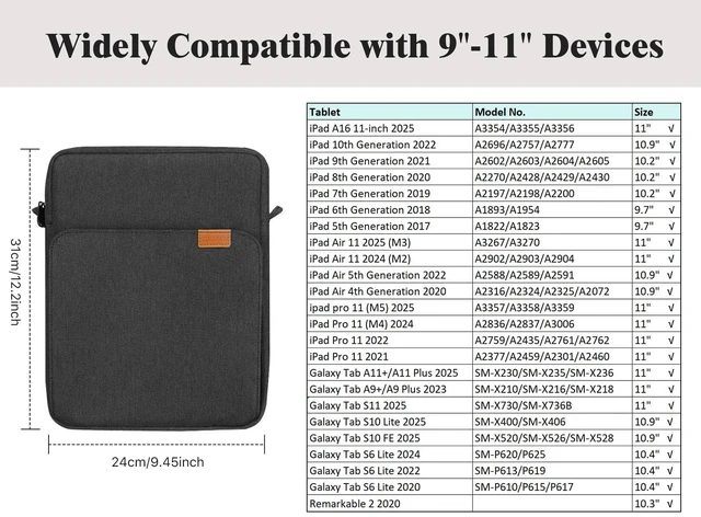 Alt view image 2 of 5 - TiMOVO 9-11" Tablet Sleeve Bag Carrying Case with Strap, Black & Grey