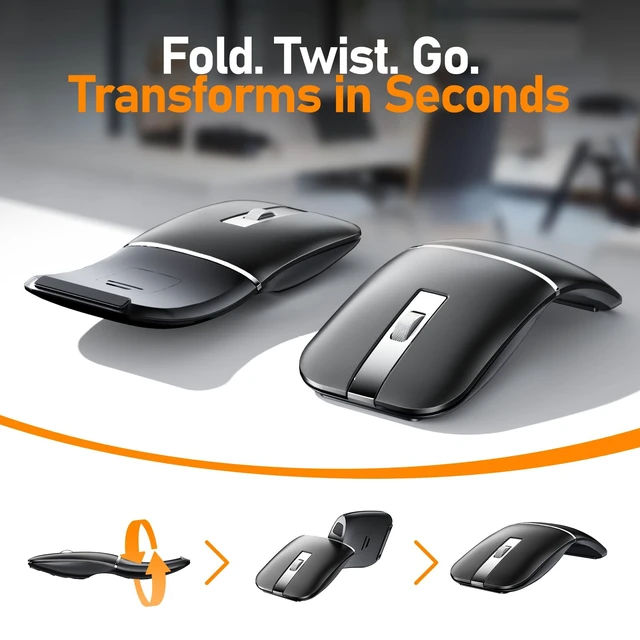 Alt view image 2 of 5 - Taimousetvs Bluetooth Travel Mouse, Foldable Rotatable Wireless, Black