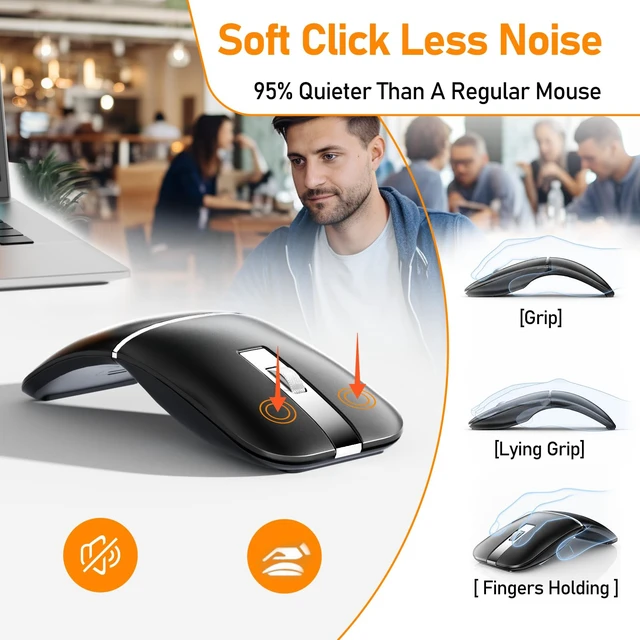 Alt view image 5 of 5 - Taimousetvs Bluetooth Travel Mouse, Foldable Rotatable Wireless, Black