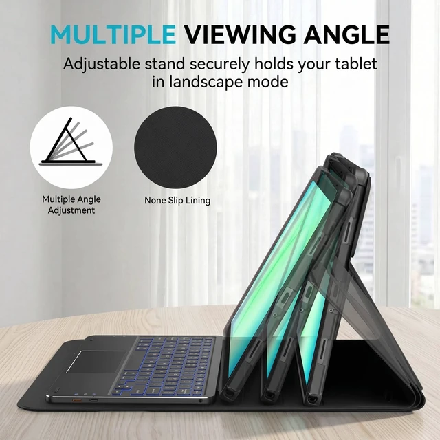 Alt view image 3 of 5 - QYiiD Touchpad Galaxy Tab S4 10.5 2018 Model SM-T830/T835/T837 Keyboard Case, 7 Color Backlight Detachable Keyboard Multi-Angles Stand Protective Cover with S Pen Holder for Galaxy Tab S4 10.5", Black