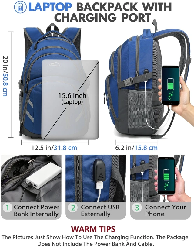 Alt view image 4 of 5 - ProEtrade Backpack Bookbag for College Laptop Travel,Fit Laptop Up to 15.6 inch with USB Charging Port Multi Compartment Anti theft, Gift for Women Men (Blue)