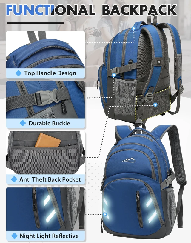 Alt view image 3 of 5 - ProEtrade Backpack Bookbag for College Laptop Travel,Fit Laptop Up to 15.6 inch with USB Charging Port Multi Compartment Anti theft, Gift for Women Men (Blue)