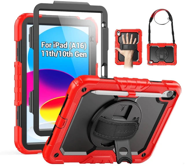 Main image of SEYMAC Case for iPad A16 11th/10th Generation 11"/10.9", Black/Red