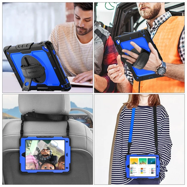 Alt view image 5 of 5 - SEYMAC stock Case for iPad 6th / 5th Generation Case/Air 2 / Pro 9.7 inch, Heavy Duty Protective with Screen Protector, with Pencil Holder, Hand Strap, Shoulder Strap, 360 Rotate Stand, Blue+Black