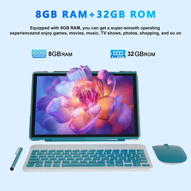 Alt view image 2 of 5 - 2 in 1 Tablet 10 Inch Android 15 Tableta, Tablets with Keyboard Mouse Case Stylus, 8GB RAM 32GB ROM Supports 1TB Expansion, 2MP+8MP Dual Camera Quad Core Processor 6000mAh Battery 10.1 IN FHD Tab Navy