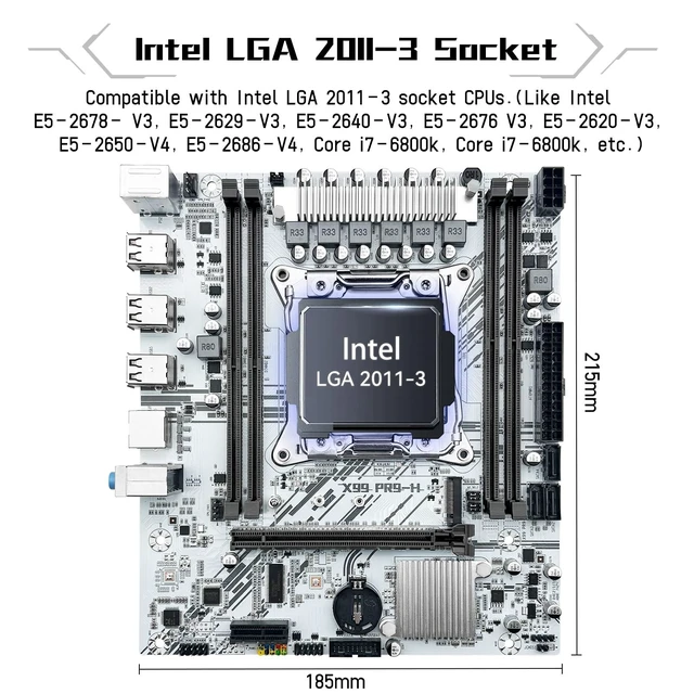 Alt view image 2 of 5 - SHANGZHAOYUAN X99 LGA 2011-3 Motherboard for Intel Xeon E5 V3/V4 and Core i7 Series Processors (Micro ATX, DDR4 Max 128GB, PCIe 3.0, M.2 Protocol, Gigabit LAN) PC Server Mainboard, X99 PR9-H White