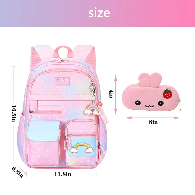 Alt view image 2 of 5 - Pink Kawaii Backpack Starry Rainbow Bookbag Cute Large Capacity Backpack Multifunction Fashion Casual Laptop Travel Bag For Girl (Pink-17inch)
