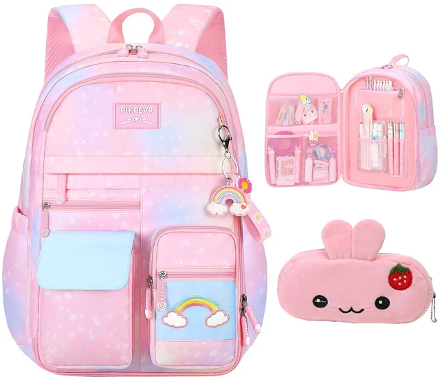Main image of Pink Kawaii Backpack Starry Rainbow Bookbag Cute Large Capacity Backpack Multifunction Fashion Casual Laptop Travel Bag For Girl (Pink-17inch)
