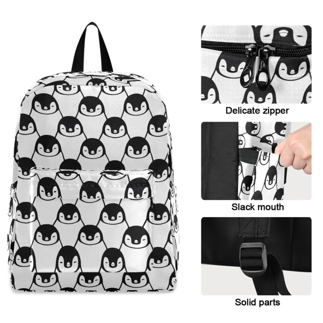 Alt view image 4 of 5 - MNSRUU Student Backpack for School Cute Penguin Print Laptop Backpack Aesthetic School Bookbags Casual Daypack Backpack Fits 15.6 Inch Laptop
