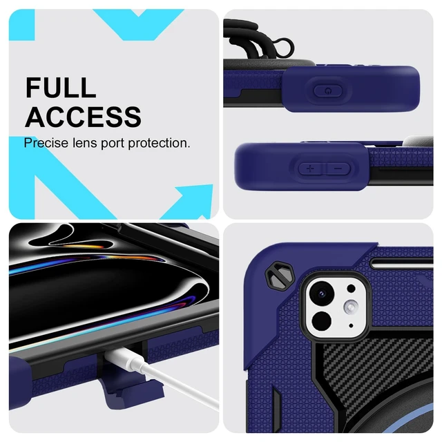 Alt view image 5 of 5 - ROSROME iPad Pro 11 Inch Case M5 2025/M4 2024, Heavy Duty Shockproof Protective Case with Screen Protector, 360 Rotating Stand Hand Strap Shoulder Strap Kids Cover Apple Pencil Holder