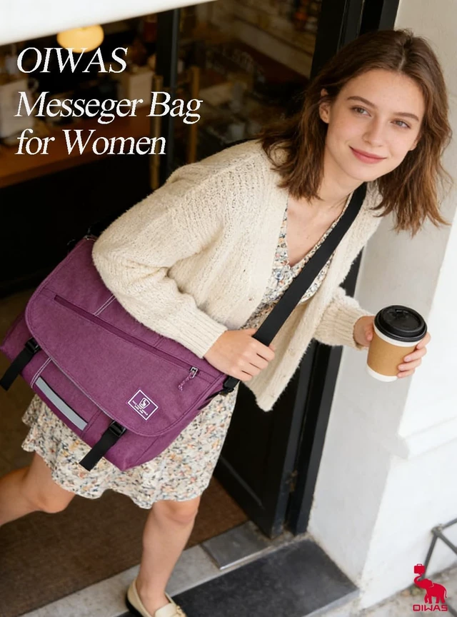 Alt view image 2 of 5 - OIWAS Messenger Bag for Women, 15.6" Laptop Satchel Bag for College, Purple