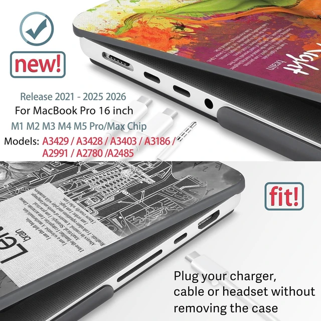 Alt view image 3 of 5 - May Chen Compatible with M3 MacBook Pro 16 A2991 M2 A2780 M1 A2485 Pro/Max with Retina Display Fits Touch ID 2023 2022 2021, Hard Shell Case with Keybaord Cover & Screen Protector, Left Right Brain