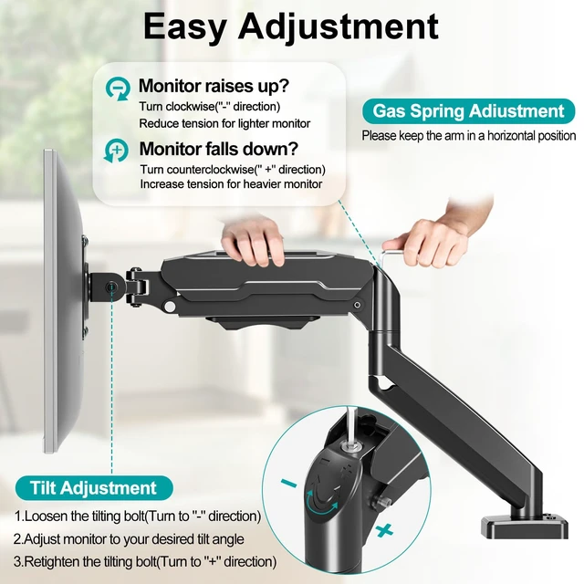 Alt view image 2 of 5 - Single Monitor Mount, Fully Adjustable Monitor Arm Fits Max 32" Screen