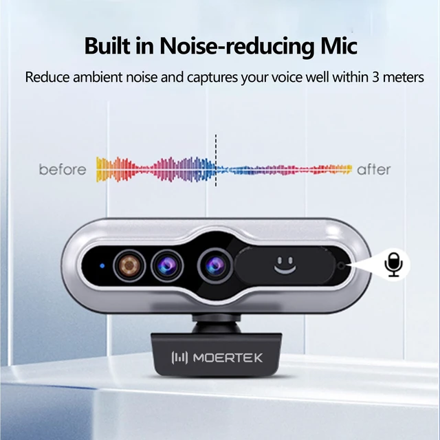 Alt view image 4 of 5 - MOERTEK 2K HD Webcam with Infrared Windows Hello Facial Recognition, Computer Camera, Privacy Cover, Noise Canceling Microphones, Laptop Webcam For Video Conferencing, Live, Streaming, Online Learning