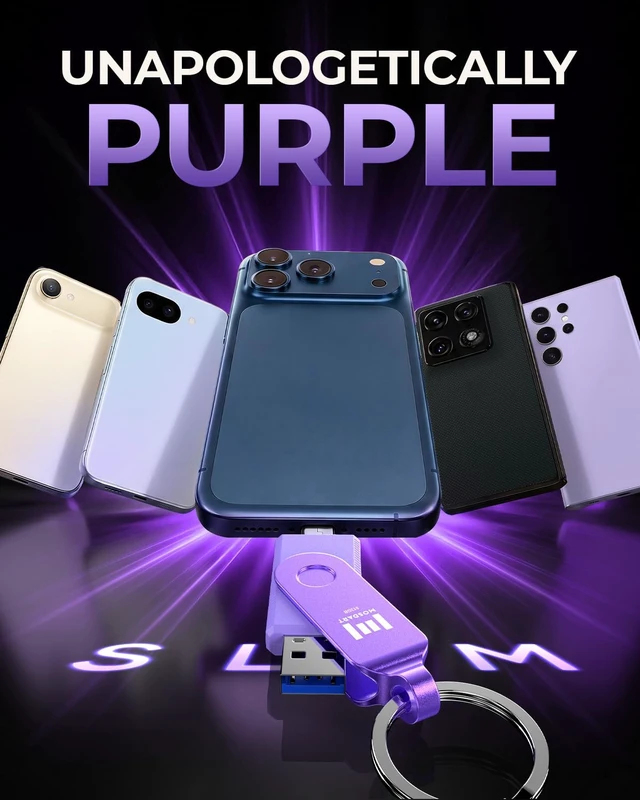 Alt view image 2 of 5 - MOSDART 512GB USB C & A 3.2 150MB/s Dual Flash Drive with Keychain, Purple