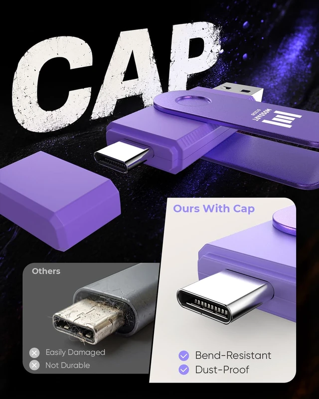 Alt view image 5 of 5 - MOSDART 512GB USB C & A 3.2 150MB/s Dual Flash Drive with Keychain, Purple