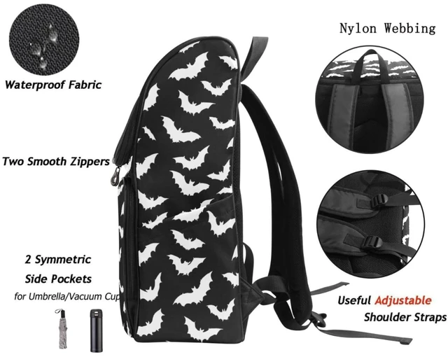 Alt view image 4 of 5 - Naanle Stylish Bats Halloween Pattern Large College School Books Backpack Waterproof Computer Bag Travel Daypack for Man Woman