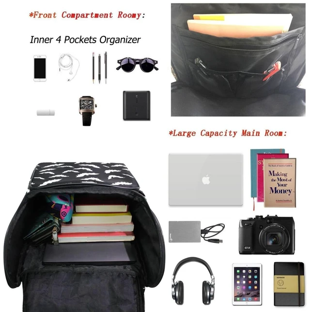 Alt view image 5 of 5 - Naanle Stylish Bats Halloween Pattern Large College School Books Backpack Waterproof Computer Bag Travel Daypack for Man Woman