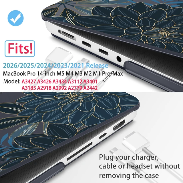Alt view image 2 of 5 - Mektron Case for M5 MacBook Pro 14 inch 2026 Model A3427 A3426 Fit 2025-2021 Model A3434 A3112 M4 A3112 A3401 A3185 M3 A2918 A2992 M2 A2779 M1 A2442 Pro/Max Cover, Dahlia Flower C035
