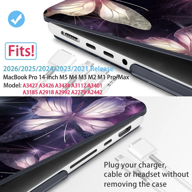 Alt view image 2 of 5 - Mektron Case for M5 MacBook Pro 14 inch 2026 Model A3427 A3426 Fit 2025-2021 Model A3434 A3112 M4 A3112 A3401 A3185 M3 A2918 A2992 M2 A2779 M1 A2442 Pro/Max Cover, Glittering Butterfly