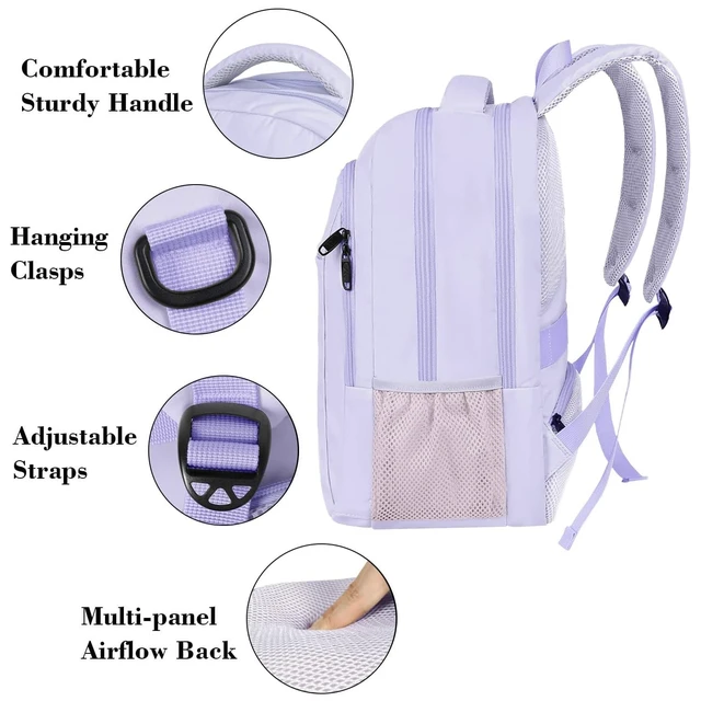 Alt view image 4 of 5 - MATEIN Purple Cute Laptop Backpack for Girls, 15.6 Inch College School Bag