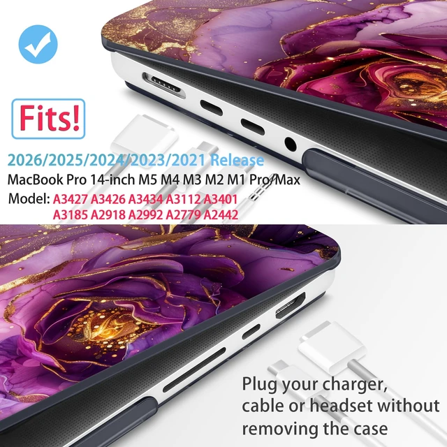 Alt view image 2 of 5 - Mektron Case for M5 MacBook Pro 14 inch 2026 Model A3427 A3426 Fit 2025-2021 Model A3434 A3112 M4 A3112 A3401 A3185 M3 A2918 A2992 M2 A2779 M1 A2442 Pro/Max Cover for MacBook Pro 14", Marble Flowers