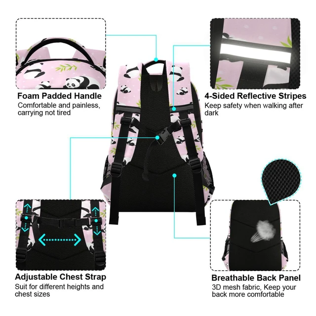 Alt view image 4 of 5 - MNSRUU School Backpack with Chest Strap, Animal Cute Panda Bear Laptop Backpack, Travel Hiking Backpack for Boys Girls, Rucksack, Knapsack One Size