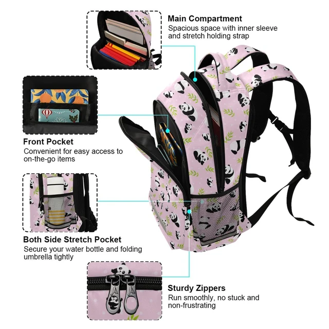 Alt view image 5 of 5 - MNSRUU School Backpack with Chest Strap, Animal Cute Panda Bear Laptop Backpack, Travel Hiking Backpack for Boys Girls, Rucksack, Knapsack One Size