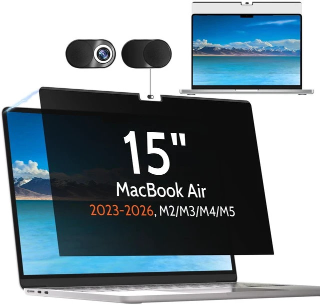 Main image of Mamol Privacy Screen for MacBook Air 15 Inch 2023-2026 (M2 M3 M4 M5), Magnetic Removable Anti Glare Blue Light Filter Protector