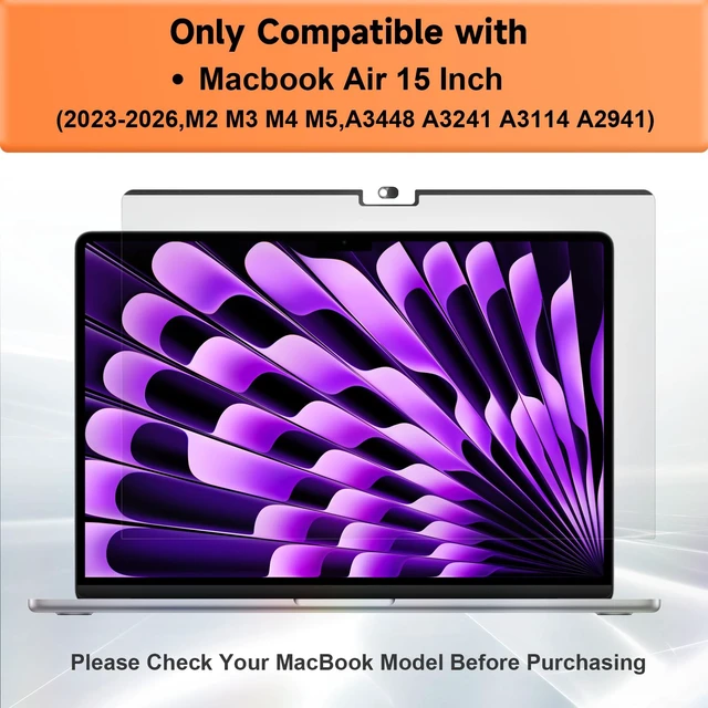 Alt view image 2 of 5 - Mamol Privacy Screen for MacBook Air 15 Inch 2023-2026 (M2 M3 M4 M5), Magnetic Removable Anti Glare Blue Light Filter Protector