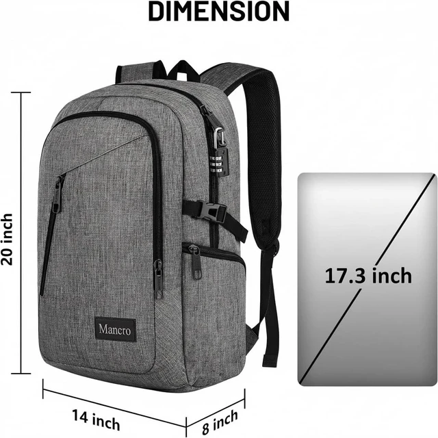 Alt view image 5 of 5 - Mancro 17.3 Inch Business Laptop Backpack Anti-Theft Travel Backpack
