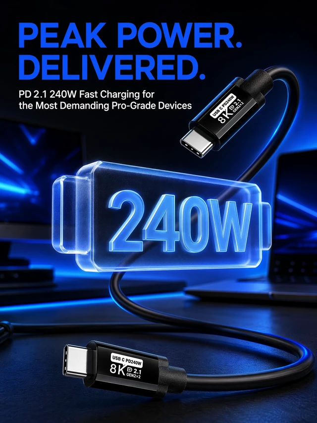 Alt view image 2 of 5 - USB C to C Cable 40FT,8K60HZ GEN2x2(Data usb2.0),USB TYPE C Video Output From USB3.2/ USB4.0 (NOT 100% Fast Charging) & Sync for Xreal MacBook Pro iPad Pro iPhone 15-16-17 Pro S22 Portable Monitor
