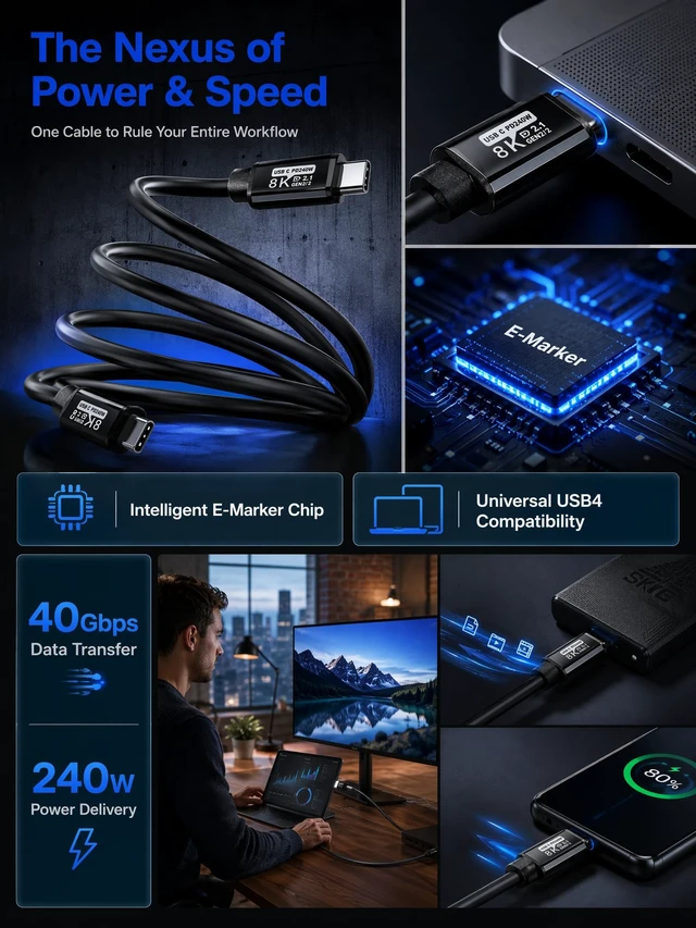 Alt view image 5 of 5 - USB C to C Cable 40FT,8K60HZ GEN2x2(Data usb2.0),USB TYPE C Video Output From USB3.2/ USB4.0 (NOT 100% Fast Charging) & Sync for Xreal MacBook Pro iPad Pro iPhone 15-16-17 Pro S22 Portable Monitor