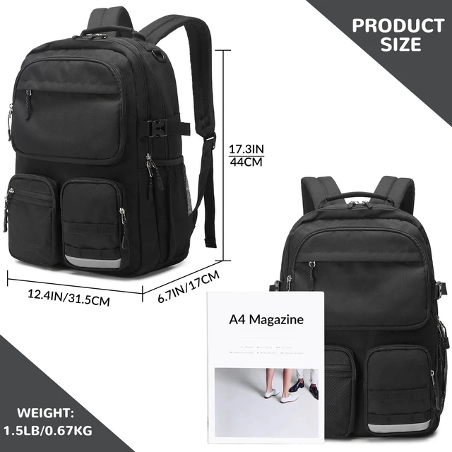 Alt view image 3 of 5 - Lohol Water Resistant Backpack with Multifunctional Pockets for Teens, Durable Bookbag fits 15.6 inch Laptop for School Travel College, 25L (Black)
