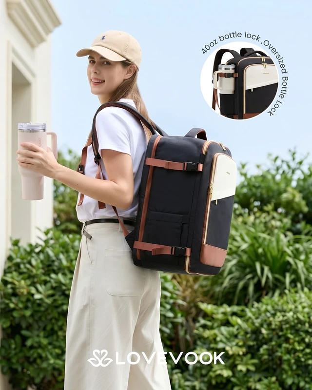 Alt view image 2 of 5 - LOVEVOOK 40L Travel Backpack for Women, Carry On Flight Approved, Large Personal Item Bag, Fits 17 Inch Laptop, TSA Approved Luggage with 3 Packing Cubes, Waterproof Weekender Gym Backpack