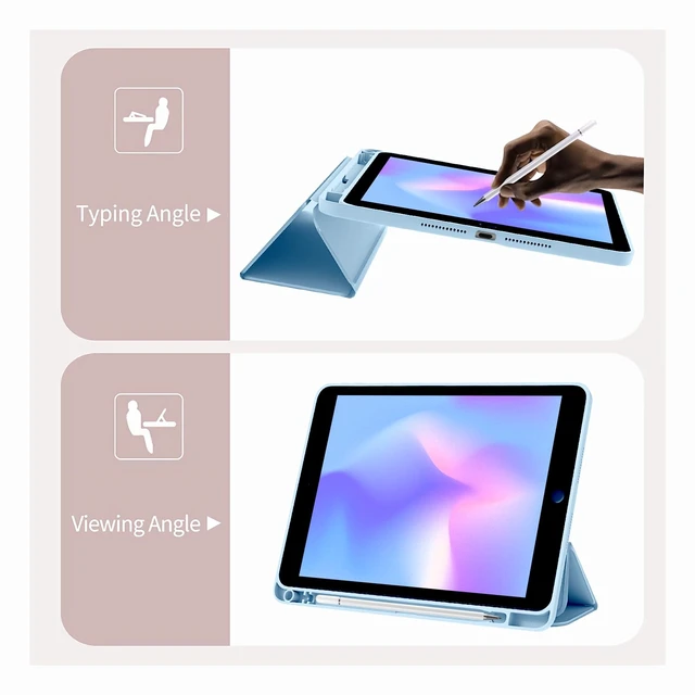 Alt view image 5 of 5 - Cute Bunny Flower for iPad mini 6 Case with Pencil Holder, Foldable Blue Leather Cover Case, Support Auto Sleep Wake