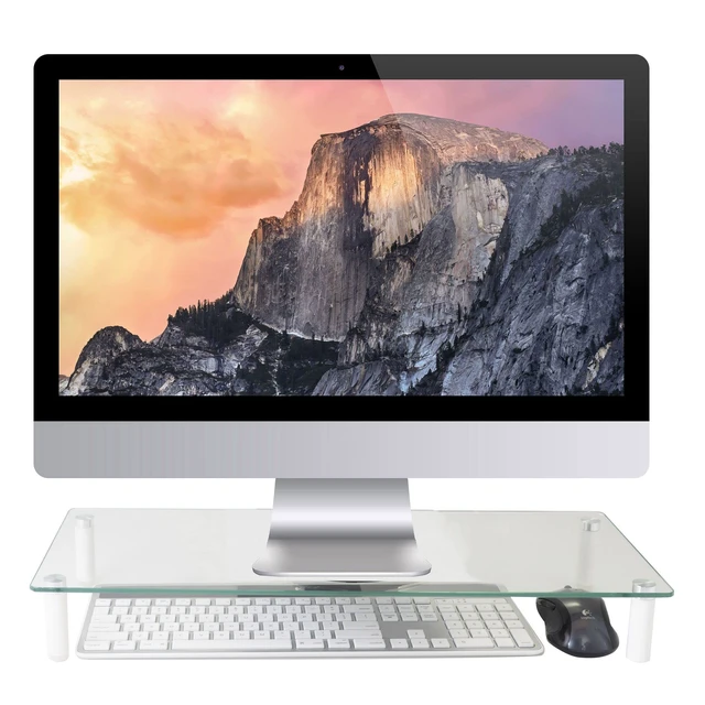 Alt view image 4 of 5 - Kantek Glass Monitor Riser with 5mm Tempered Glass Platform and 40-Pound Capacity, 22-Inch W x 8.25-Inch D x 3.25-Inch H, Clear Glass (MS370)