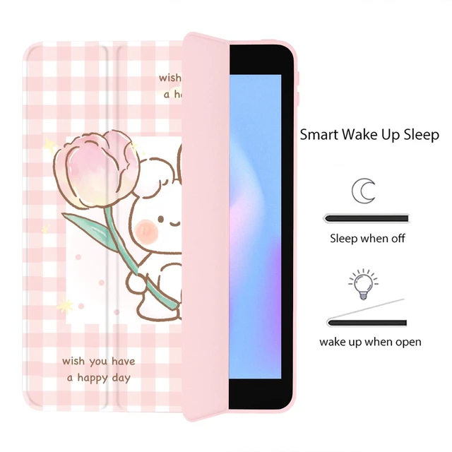 Alt view image 3 of 5 - Cute Plaid Bunny for iPad mini 6 Case with Pencil Holder, Foldable Pink Leather Cover Case, Support Auto Sleep Wake