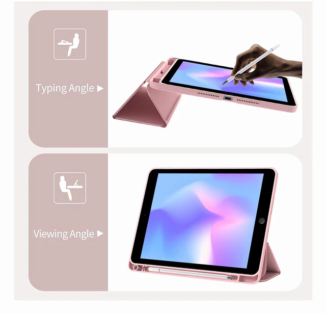 Alt view image 5 of 5 - Cute Plaid Bunny for iPad mini 6 Case with Pencil Holder, Foldable Pink Leather Cover Case, Support Auto Sleep Wake
