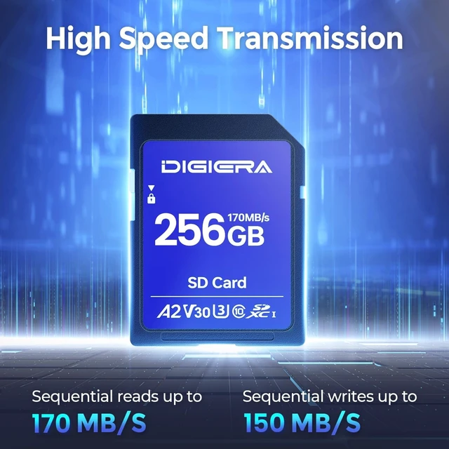 Alt view image 2 of 5 - DIGIERA 256GB LS100 SDXC UHS-I Memory Card - up to 170MB/s, C10, U3, V30, 4K UHD, SD Card for Computers, Digital Cameras, Home Theatre Devices, Car Navigation Systems (1 Pack)