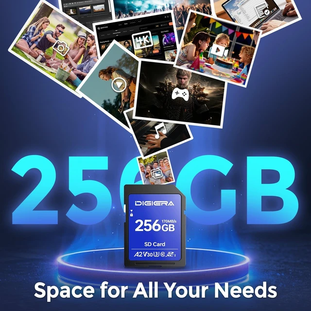 Alt view image 4 of 5 - DIGIERA 256GB LS100 SDXC UHS-I Memory Card - up to 170MB/s, C10, U3, V30, 4K UHD, SD Card for Computers, Digital Cameras, Home Theatre Devices, Car Navigation Systems (1 Pack)
