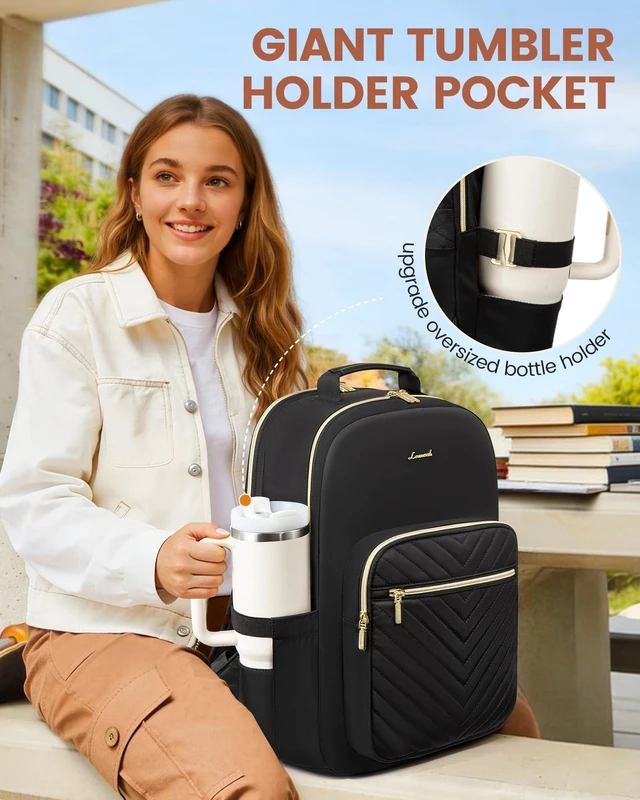 Alt view image 2 of 5 - LOVEVOOK Laptop Backpack for Women 17.3 inch,Cute Womens Travel Backpack Purse,Professional Computer Bag,Waterproof Work Business College Teacher Bags Carry on Backpack with USB Port,Black
