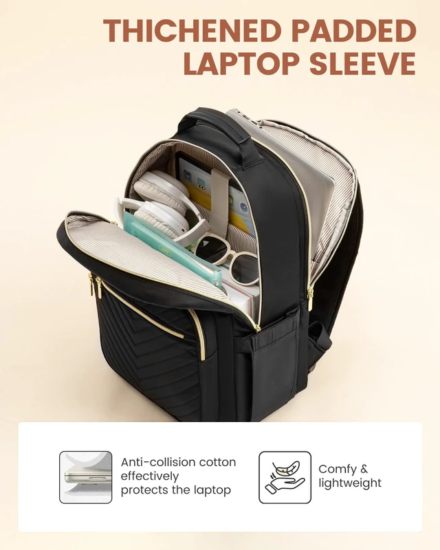 Alt view image 4 of 5 - LOVEVOOK Laptop Backpack for Women 17.3 inch,Cute Womens Travel Backpack Purse,Professional Computer Bag,Waterproof Work Business College Teacher Bags Carry on Backpack with USB Port,Black
