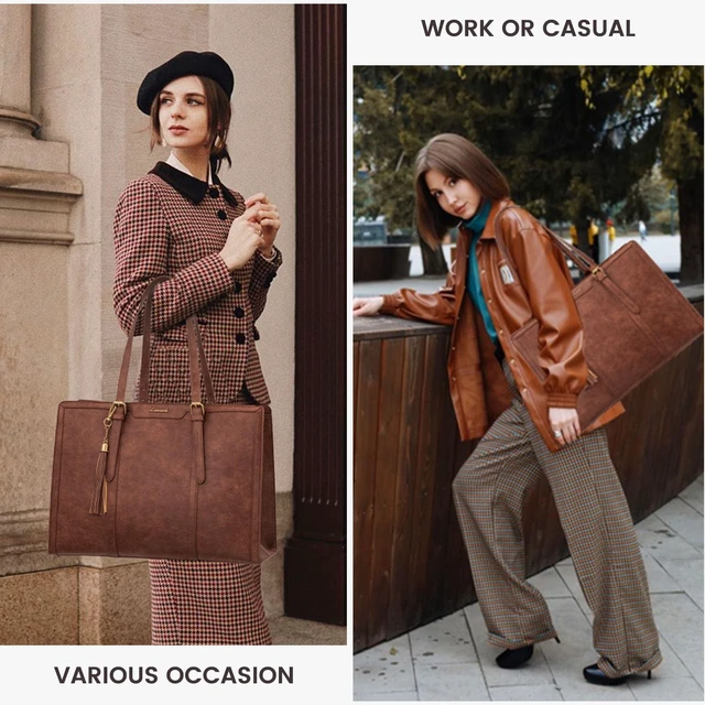 Alt view image 2 of 5 - LOVEVOOK Laptop Bag for Women Vintage Leather Laptop Tote 17.3 inch Large Capacity Computer bag with Clutch Purse for Work