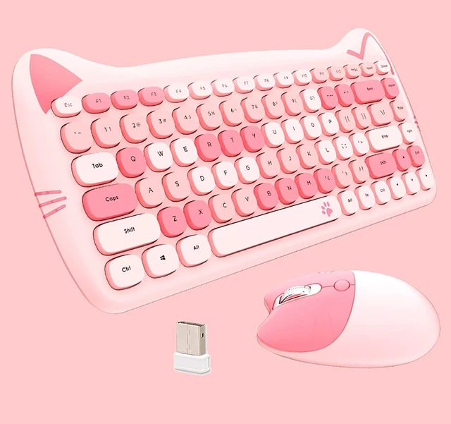 Main image of Cute Cat 2.4G USB Wireless Keyboard and Mouse Combo, Silent Keys, Candy Colors, Compatible with Notebook, PC (Pink-84Keys)