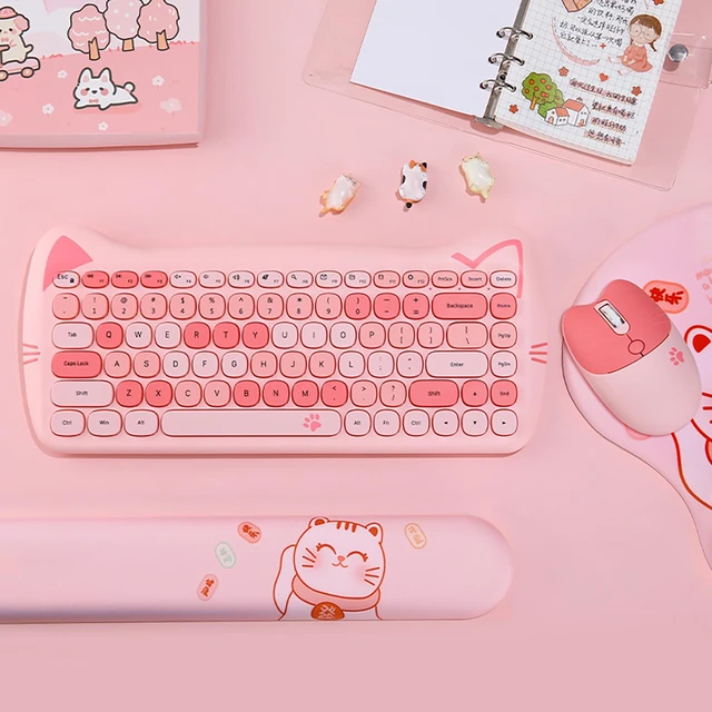 Alt view image 2 of 5 - Cute Cat 2.4G USB Wireless Keyboard and Mouse Combo, Silent Keys, Candy Colors, Compatible with Notebook, PC (Pink-84Keys)