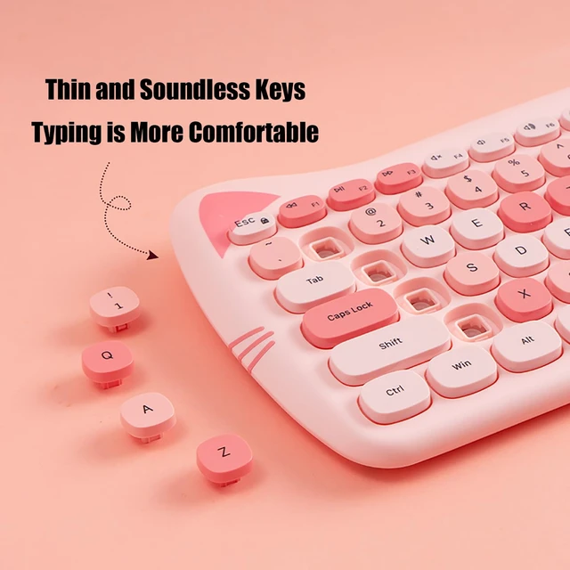 Alt view image 5 of 5 - Cute Cat 2.4G USB Wireless Keyboard and Mouse Combo, Silent Keys, Candy Colors, Compatible with Notebook, PC (Pink-84Keys)