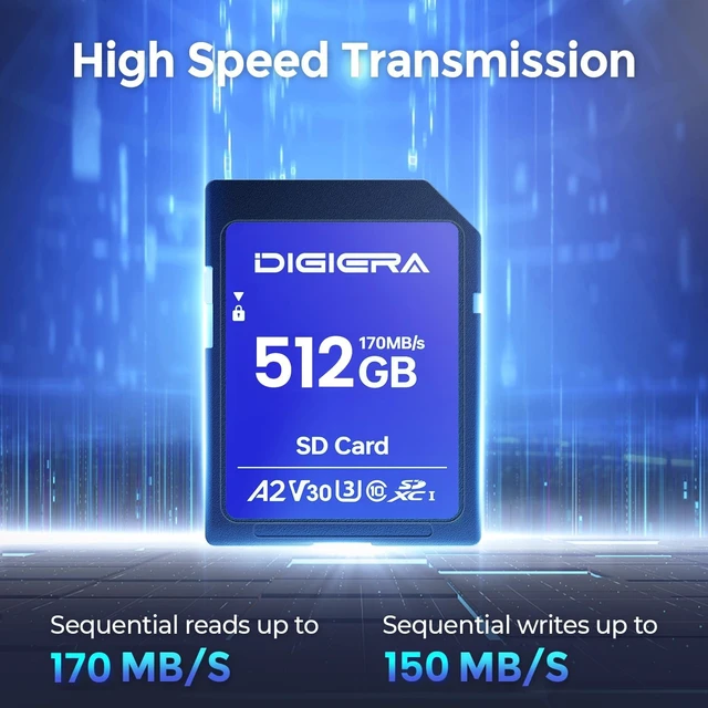 Alt view image 2 of 5 - DIGIERA 512GB LS100 SDXC UHS-I Memory Card - up to 170MB/s, C10, U3, V30, 4K UHD, SD Card for Computers, Digital Cameras, Home Theatre Devices, Car Navigation Systems (1 Pack)